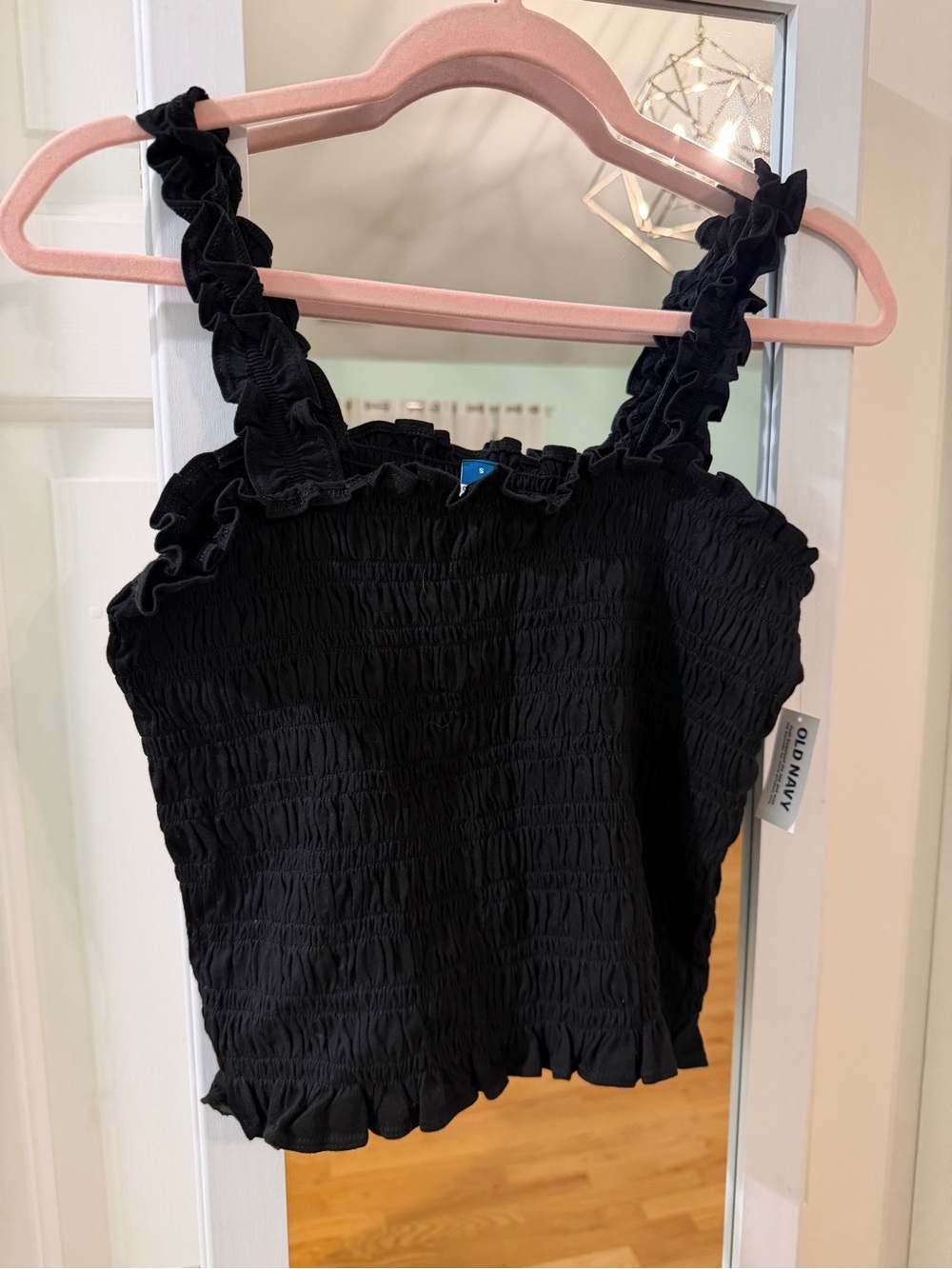 Old Navy Black Ruffled Smocked Crop Top